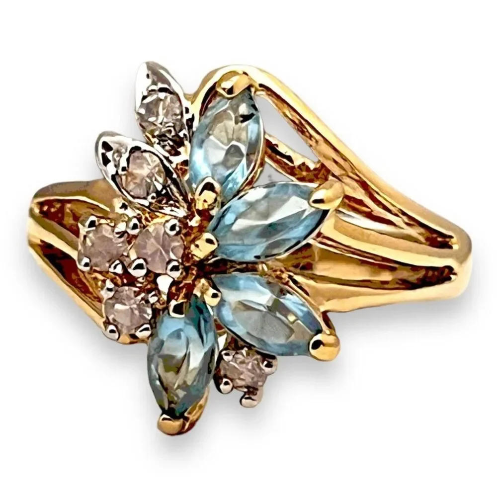Vintage 1980s Uncas Crystal Cluster Ring Size 9 14KTGE Gold Plate - 14E